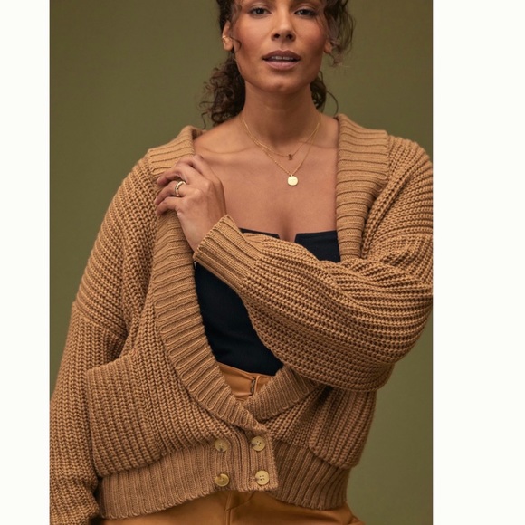 Anthropologie Sweaters - Anthropologie Chunky Knit Deep V Neck 50% Wool  Cardigan XL